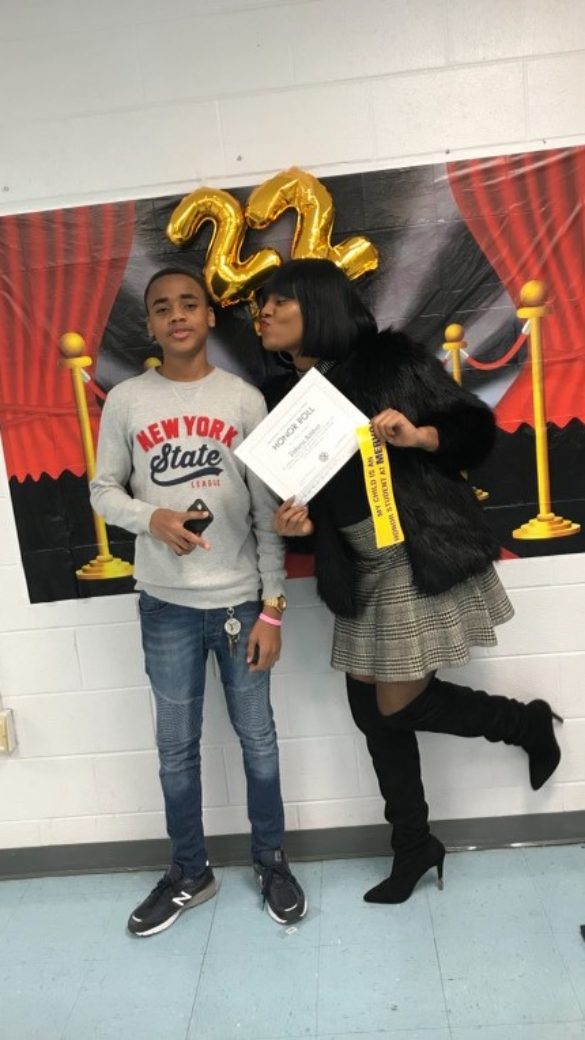 Ebony with Dakarai at honor roll ceremony